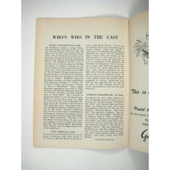 Diary Anne Frank Playbill 1957 Ambassador Theatre Joseph Schildkraut Gusti Huber - Picture 6 of 8